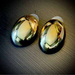 Napier Original Signed VTG 1980’s Gold Tone Polished Oval Pierced Earrings 1”